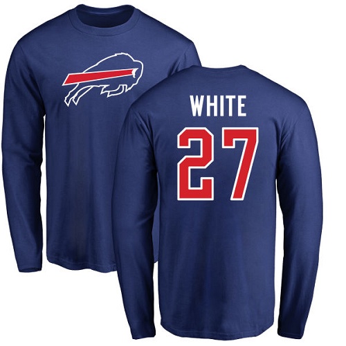Men NFL Buffalo Bills #27 Tre Davious White Royal Blue Name and Number Logo Long Sleeve T Shirt->nfl t-shirts->Sports Accessory